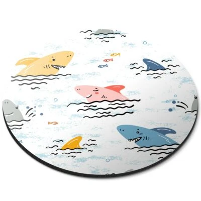 Round Mouse Mat  - Funny Shark Pattern Ocean Kid's  #45111 - Image 1 of 4
