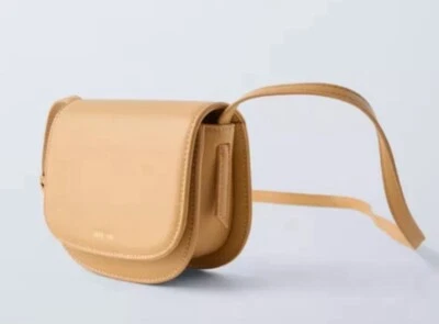 Zara Crossbody Bag With Flap Front Minimalist Adjustable Strap Beige Small New - Image 1 of 4