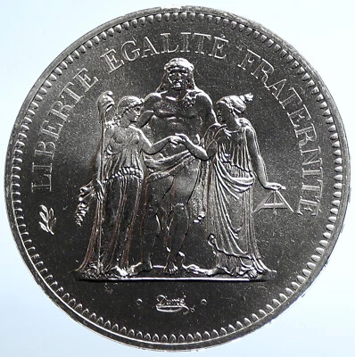 1977 年法国大号 HERCULES 格言老式/复古银币 50 FRANCS 法国硬币 i107820 — 第 1/3 张图片
