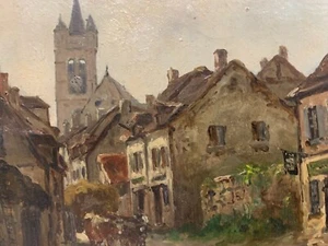 Louis FAVRE (1822-1904) Village Eglise Ruelle Charrette Peintre Suisse Boudry - Foto 1 di 14