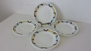 4 Corelle quadratisch blau grün braun geometrisch 6 3/4" Brotteller - Bild 1 von 4