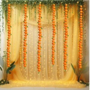 "14 Pc Haldi Ceremony Decoration Items – Yellow backdrop LED lights combo with G - Picture 1 of 7
