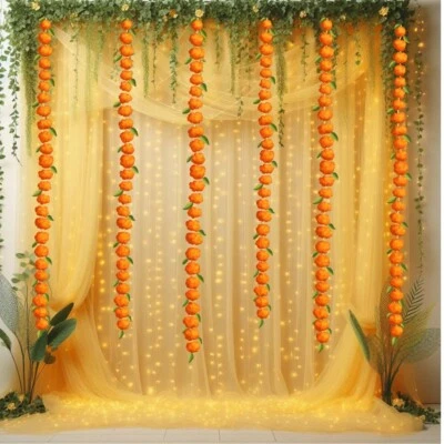 "14 Pc Haldi Ceremony Decoration Items – Yellow backdrop LED lights combo with G - Image 1 of 4