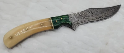 Cuchillo de caza Damasco de acero hecho a mano personalizado de 10" mango de hueso de camello Foto 1 de 4