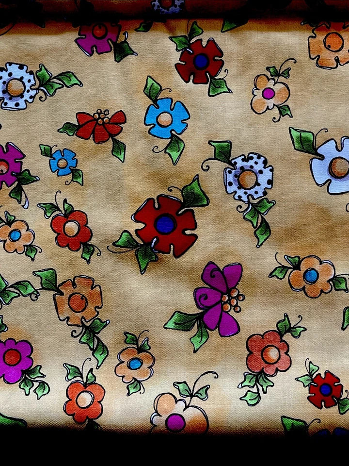 Flores Tela Floral Happy Blooms Amarillo Algodón Loralie Diseños POR Edredón Coser Foto 1 de 2