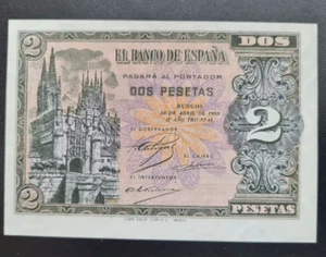 1938 Spain 2 Pesetas BANKNOTE CURRENCY UNC - Picture 1 of 2
