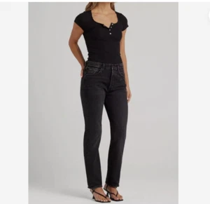 Jeans Edwin Lark donna 29 nero vita media bottoni dritti Fly Tash crop ironia nuovo con etichette - Foto 1 di 17