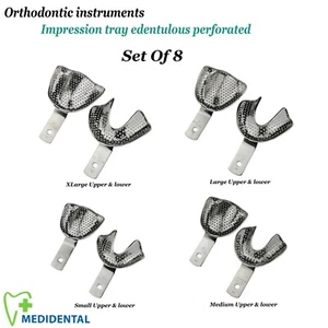 Set Of 8 - Orthodontics Edentulous Impression Trays Full Denture Perforated Lab - Picture 1 of 5