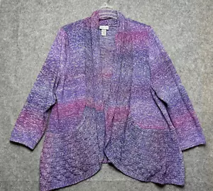 Catherines Sweater Womens 3X Blue Purple Boho Tunic Open Cardi Striped Knit Fun - Picture 1 of 15
