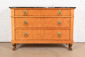 Baker Furniture Neoclassical Burl Wood Marble Top Chest of Drawers - Picture 1 of 11