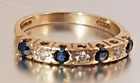 9ct Gold Sapphire & Diamond Hallmarked, half eternity Ring. size J1/2