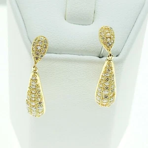 E3771 White Yellow Gold Plated Women Fashion Jewelry Dangle Drop CZ Earring - Picture 1 of 8