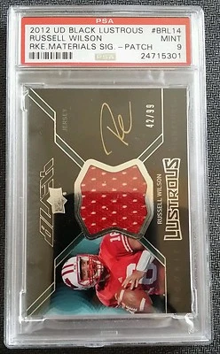 2012 UD BLACK LUSTROUS #BRL14 RUSSELL WILSON RKE. MATERIALS SIG.-PATCH RC PSA 9 - Image 1 of 3