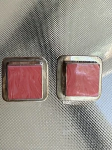 Vintage TAXCO MEXICO Modernist Sterling Silver 925 Pink Square Inlay Earrings - Picture 1 of 6
