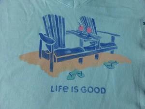 NEW!! Women's Shirt LIFE IS GOOD Size Small S Aqua Blue V Neck NWT $28 Beach - Picture 1 of 9