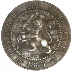 NETHERLANDS 1883 2-1/2 Cents Obsolete Dutch Coin Scarce Date Low Mintage 400,000 - Picture 1 of 2