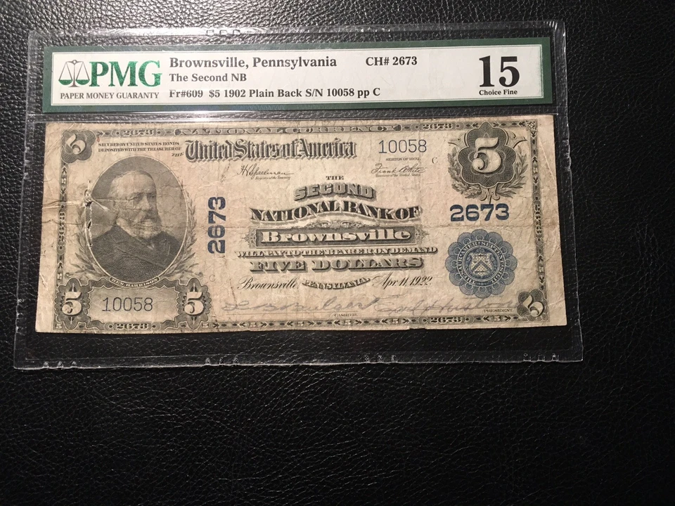 National bank note BrownsvillePA PMG15 fine damage internal tear - Image 1 of 4