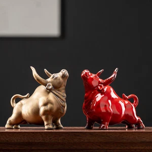 Porcelana Toro Mesa Decoración Animal Creativo Estatua Riqueza Traer Mascota China - Imagen 1 de 12
