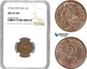 AE303, Estonia, 2 Senti 1934, NGC MS64BN - Picture 1 of 1