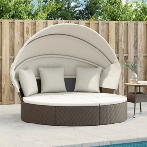 Sonneninsel mit Dach und Kissen Braun Poly Rattan - Bild 1 von 9