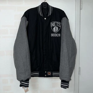 Brooklyn Nets Black/Gray Wool Reversible Jacket Men’s Large JH Design New W/Tags - Picture 1 of 20