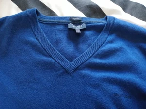 Armani Herren V-Ausschnitt Pullover XL royalblau 100% Baumwolle Langarm Feinstrick  - Bild 1 von 9