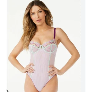 Neu mit Etikett Sofia Vergara intim bestickt Blumen transparent lila Body Dessous XL - Bild 1 von 9