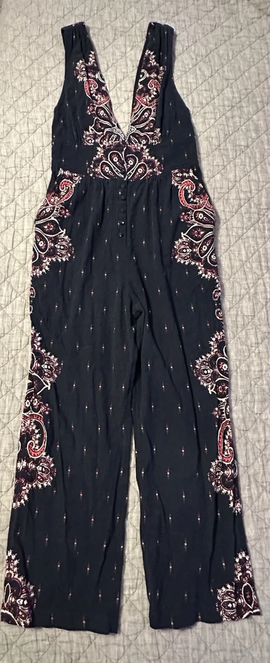 Mono Free People sin mangas Boho cachemir pierna ancha negro cuello en V talla S pequeño Foto 1 de 4