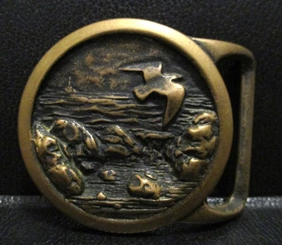 1975 Seascape Sea Gull Bird Hebilla de cinturón de latón macizo Tech Ether Guild De colección Foto 1 de 2