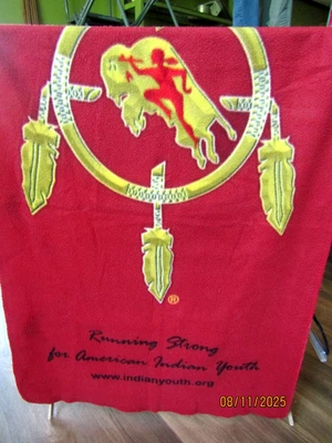 American Indian Youth Running Strong Fleece Throw Blanket Stitch 48 x 32 inch - Image 1 of 3