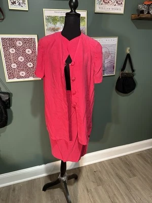 Conjunto de Traje Falda Rosa Maggy London Años 80 90 Seda Nuevo con Etiquetas Traje de Dos Piezas 6 Foto 1 de 4