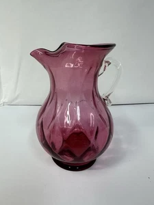 Vintage Cranberry Glass Pitcher Vase with Applied Handle 4 1/8" - Picture 1 of 9