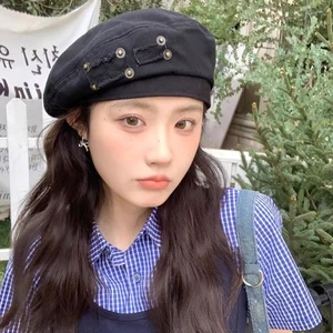 Japanese Style Washed Cotton Demin Berets Retro Artist Cap Streetwear - Picture 1 of 15