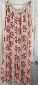 Antiguo Vestido de Sol Azul Marino Gasa XXL Maxi Ligero Floral Borla Corbatas 100% Algodón Forrado - Imagen 1 de 6