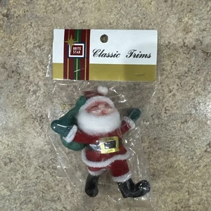 Vintage beflockter Weihnachtsmann neu aus altem Lagerbestand klassische Borten Ornament - Bild 1 von 7