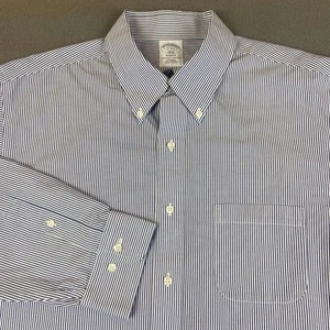 Brooks Brothers Shirt Mens 17 Blue Striped Button Down Cotton Non Iron Business - Picture 1 of 10