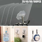 20/40/80/100x Wall Hooks Adhesive Magic Strong Clear Heavy Duty Waterproof S  WB