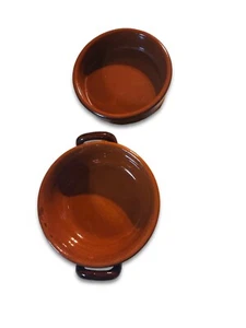 Vintage Vulcania Italian Terracotta Handled 5" x 1.5" small brown glazed bowl - Picture 1 of 12
