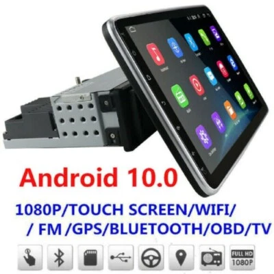 Single 1 DIN Rotatable 10.1'' Android 10 Touch Screen Car Stereo Radio GPS Wifi - Image 1 of 4