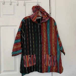 Vintage Jacket Womens O/S Charm Hooded Boxy Oversized Rainbow Cotton Button Art - Picture 1 of 7