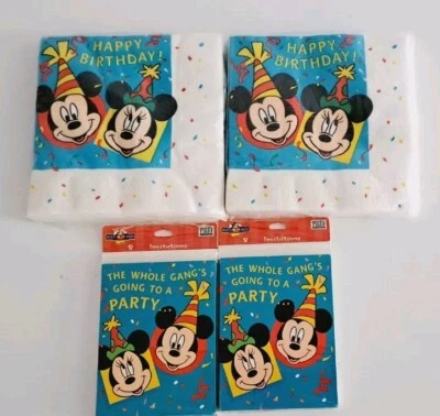 New Hallmark Disney Mickey Mouse Party Invitations And Napkins-Vintage-2 Of Each - Image 1 of 4