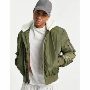 NWT True Religion Mens Bomber Jacket Kalamata Trucker Sherpa Hood Green Coat XL  - Picture 1 of 6