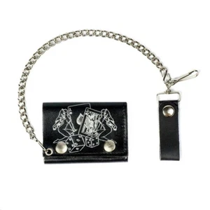 Cartera de cuero con cadena de motociclista hecha en EE. UU. triple pliegue - diseño de dama suerte jugador - Imagen 1 de 2