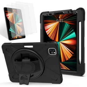 360 Rotating Hand Strap & Stand Drop-Proof Case+Screen Film for iPad 9 8 7 6 5 4 - Picture 1 of 14