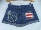 American Flag Jean Shorts Women Small 28 Distressed Denim USA Patriotic 4th July