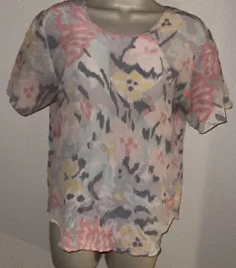 VTG Courtney Rhodes Silk Blouse Pink Blue Yellow Watercolor Floral Hong Kong 4M - Picture 1 of 6
