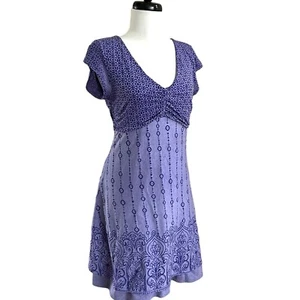 Athleta Babydoll Dhara Dress MP Purple Paisley Boho Beachy Coastal Geometric - Picture 1 of 13