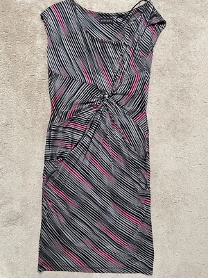 Principles Grey Black Pink Striped Silky Knot Front Lined Dress Size 10 EXCON - Image 1 of 4