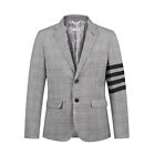 Men's Spring Gray Wool Blazer Classic Stripe Single Breasted Lapel Slim Jacket