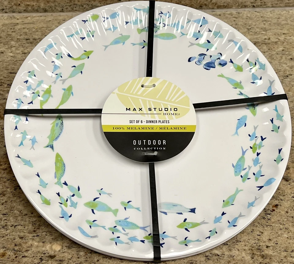 Juego de 6 platos de cena de melamina Max Studio Escuela de Peces estilo plato de papel Foto 1 de 1
